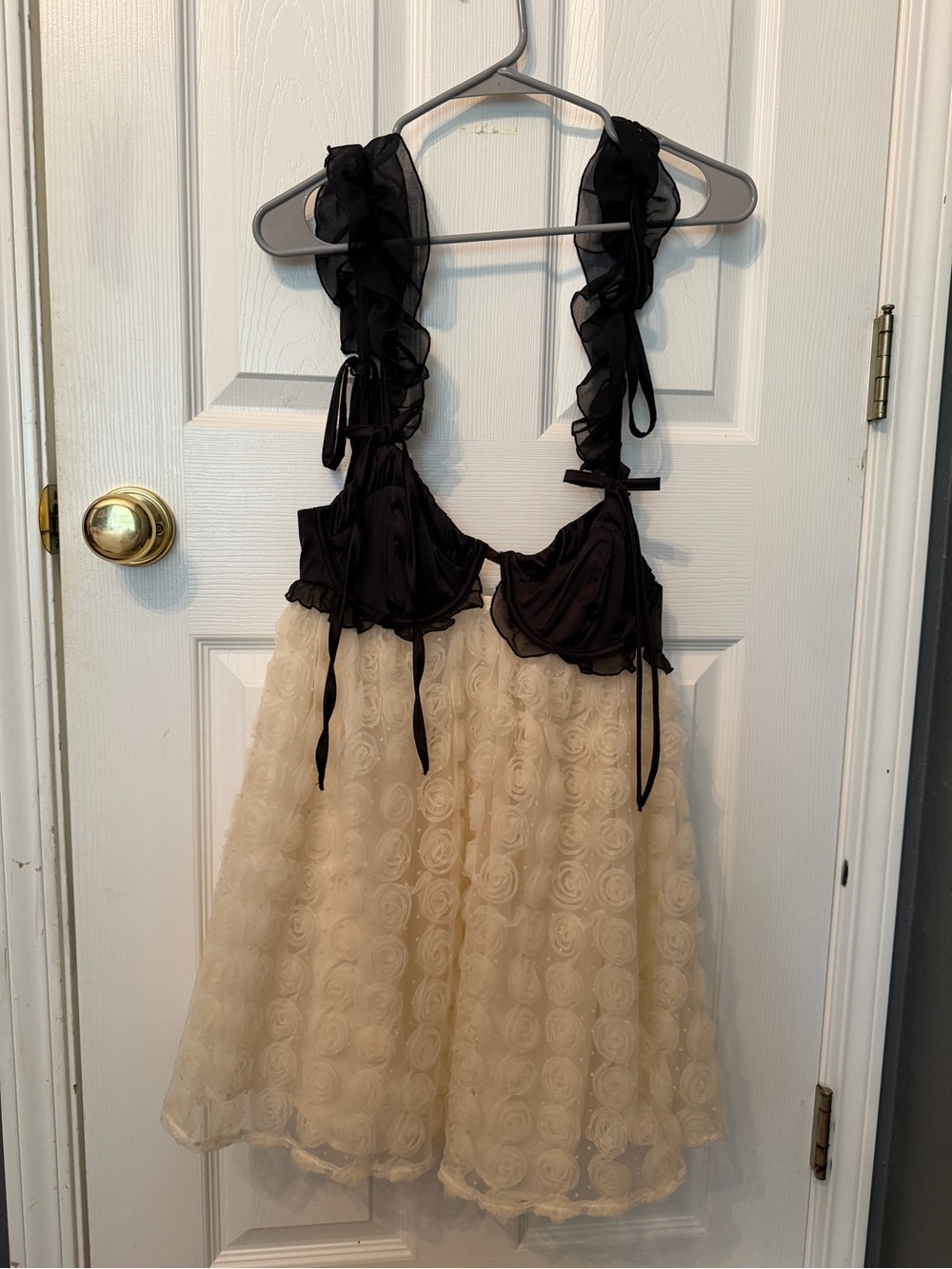For Love And Lemons Black & Cream Ruffled Babydoll Slip